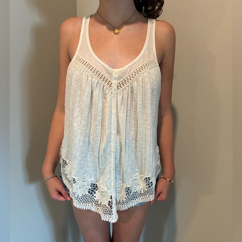 American Eagle Outfitters Cream Boho Tank Top